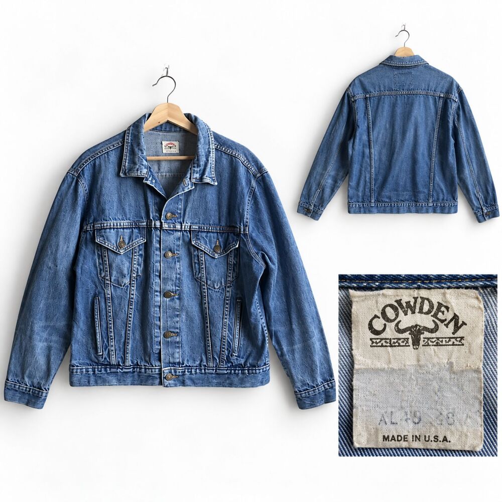 Vintage 80s Cowden Denim Trucker Jacket Womens XL Blue Jean Jacket Coat